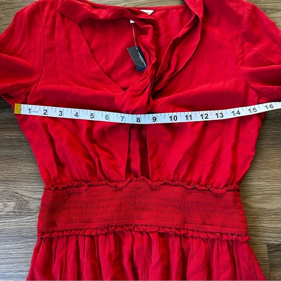 American Eagle Womens Red Front Bow Tie Bell Sleeve Romper XS Smocked Waist NWT - Picture 8 of 13